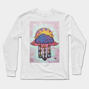 Raining Gems Hamsa by Harriette Knight Long Sleeve T-Shirt